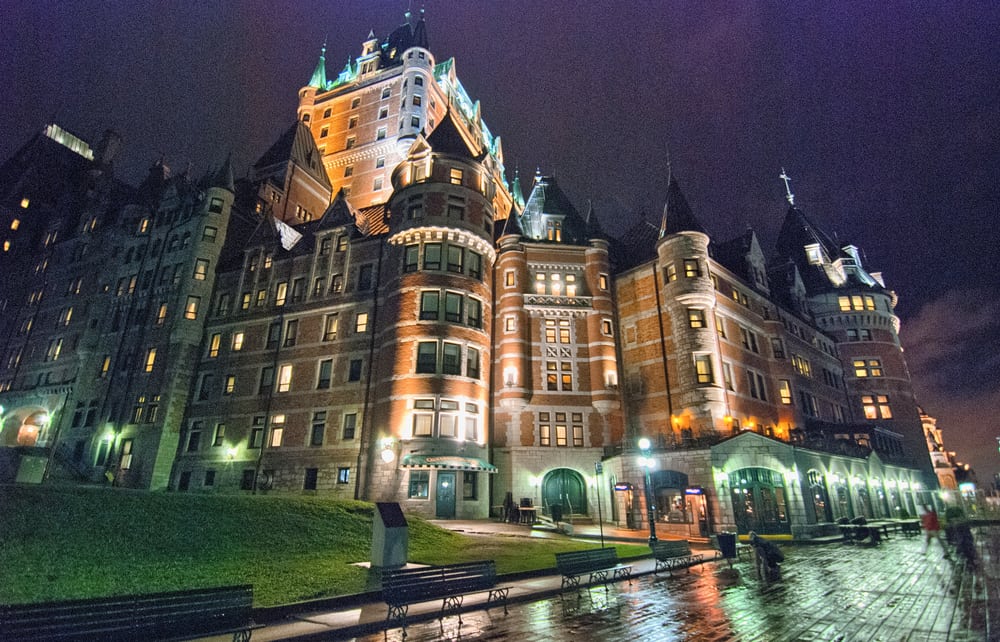 Beautiful architecture of Quebec City at night, Canada